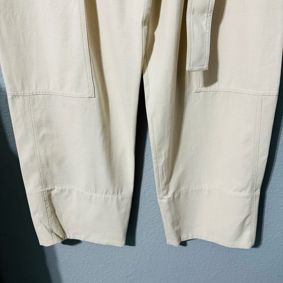 Zara Women Oyster White Bloggers Fav High-Rise Belted Cotton Loose Pants Sz L - Picture 10 of 15